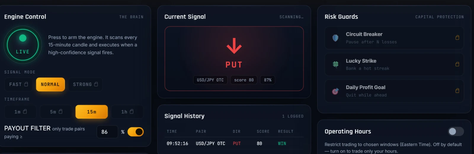 Real screenshot of the APEX EDGE PRO trial terminal