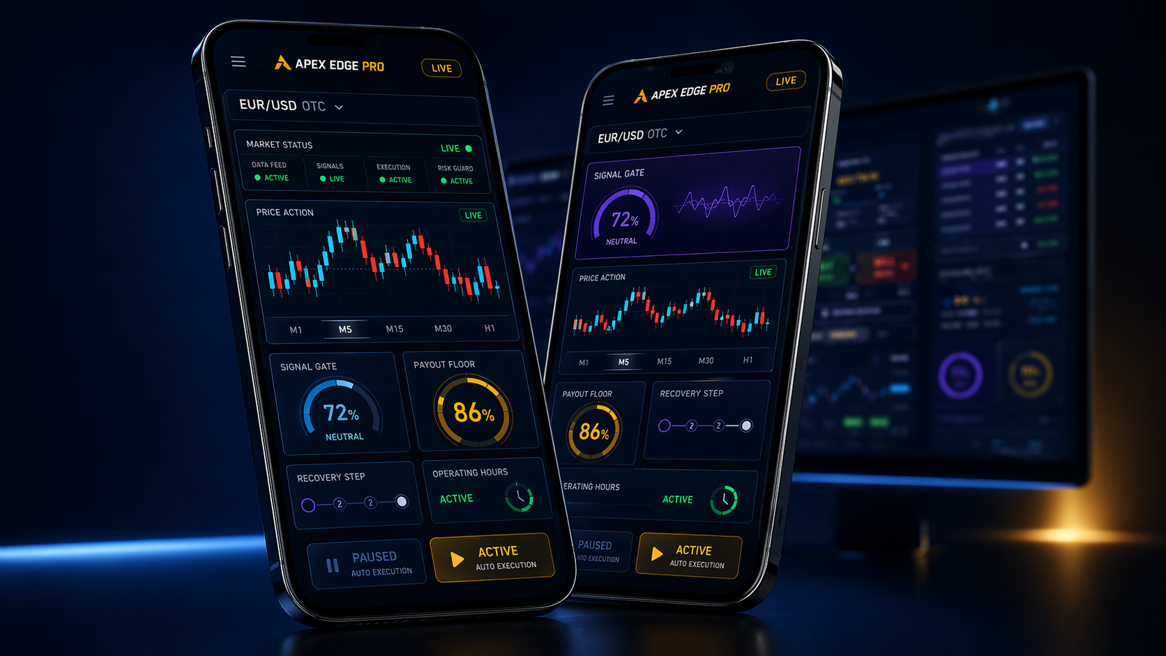 APEX EDGE PRO mobile monitoring concept with phone dashboard preview